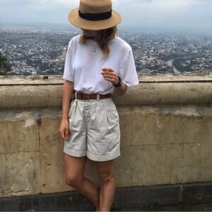 Vintage 90s Gap Classic Preppy High Waisted Pleated Long Khaki Cotton Shorts